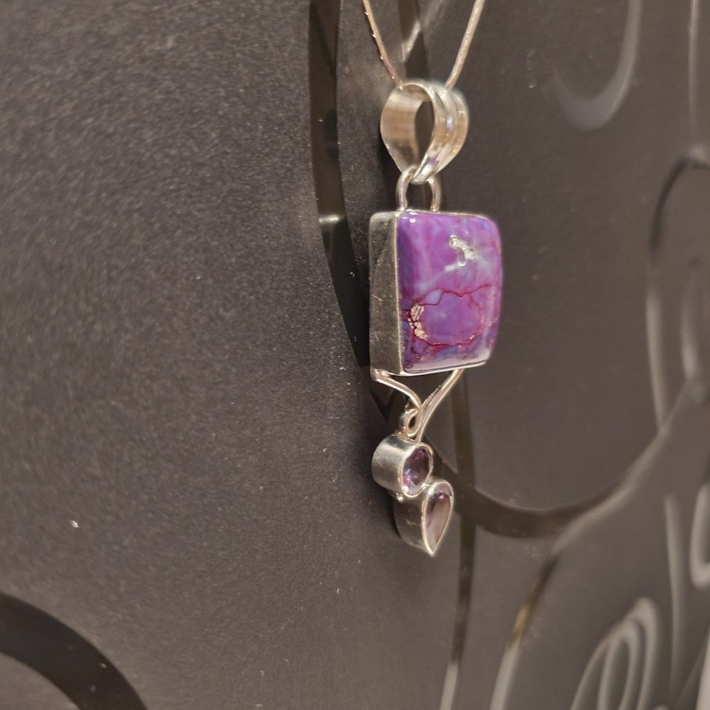 RUBI  ZOISITE  &  AMETHYST  STERLING  SILVER  PENDANT - Picture 3 of 7